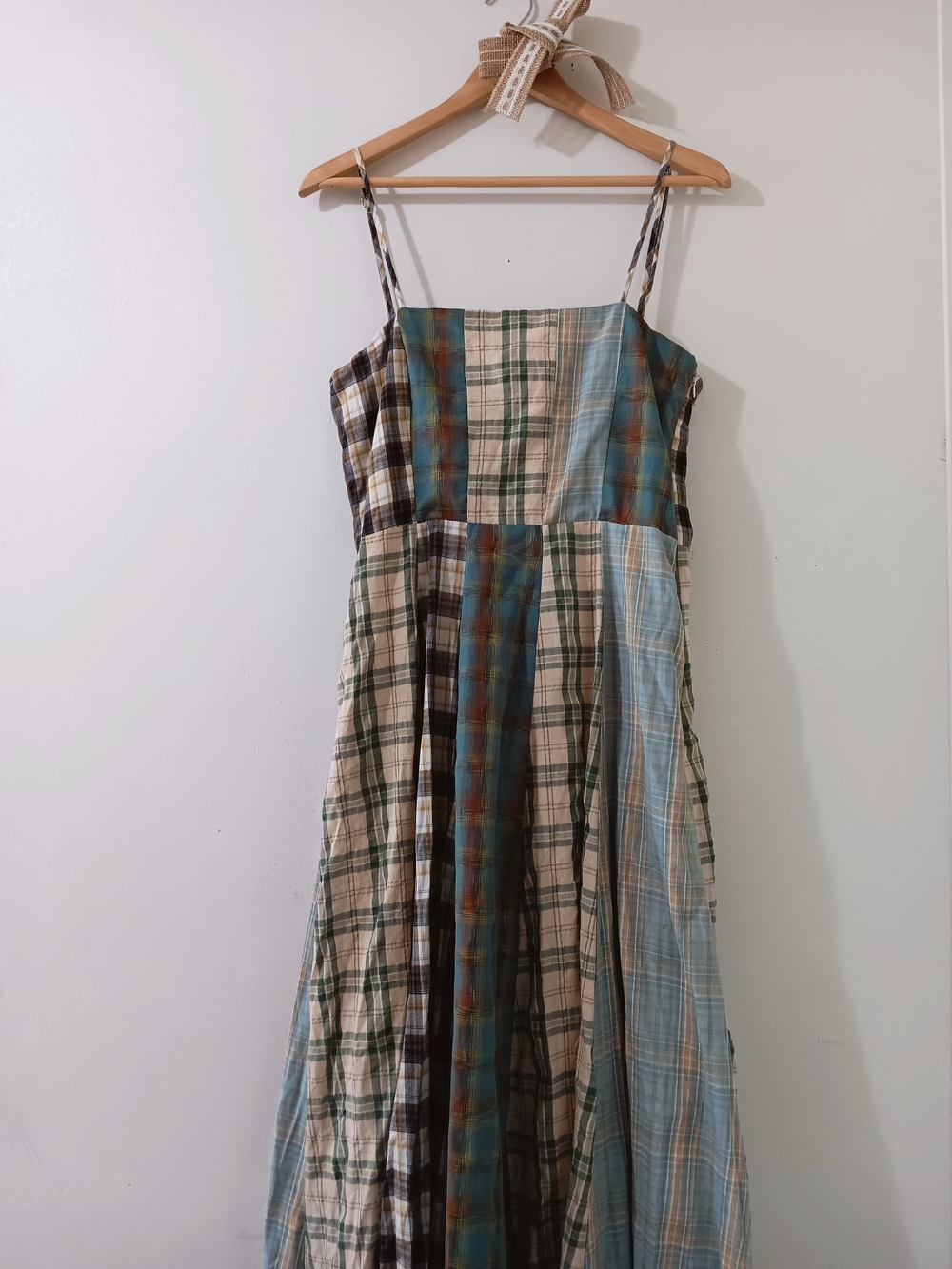 Shop Ivory Buck GiGio Teal Patchwork Plaid Square Neck Western Charm Midi Dress - Picture 8 of 15